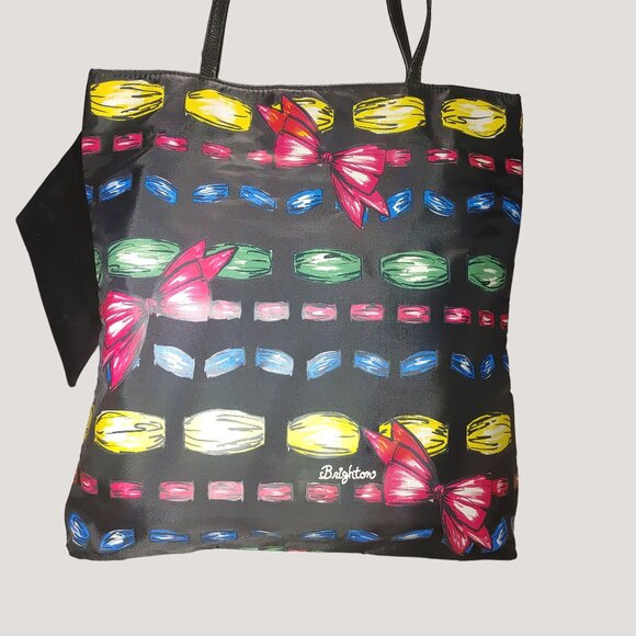 Brighton Multicolor Printed Tote Bag With Large Bow  Black Handles - Picture 2 of 9